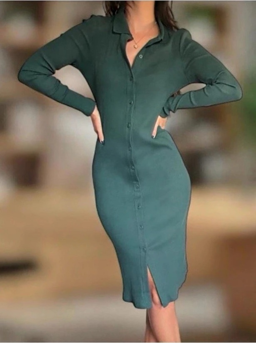 GAP Green Button-Front Midi Dress